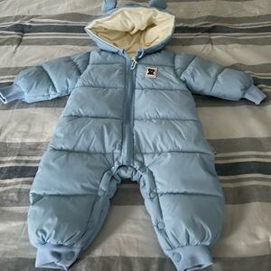 Blue Cream Bodysuit One Piece with Hood and Insulation